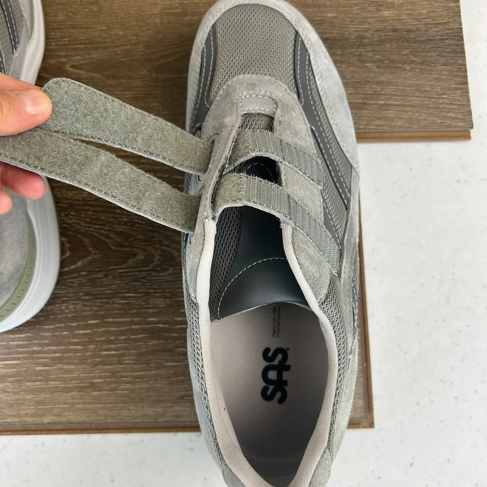SAS JV Mesh Sneaker Shoes Mens 10.5M Gray Comfort Walking Hook and Loop NEW